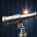 Vision statement icon: a telescope looking at a distant star.