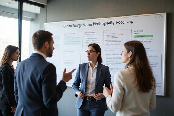 Professional discussing a career roadmap in an office setting