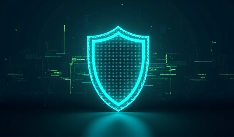 Abstract security shield protecting digital data