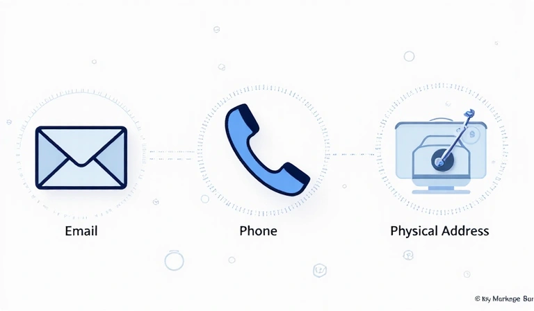 Contact us illustration with email, phone, and address icons