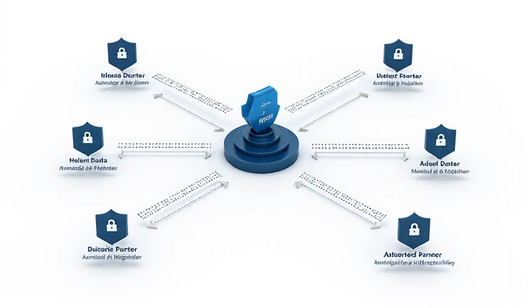 Diagram showing data being shared securely with authorized partners